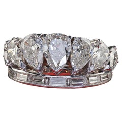Vintage Retro Platinum Old Pear Cut and Baguette Diamond Eternity Band Ring