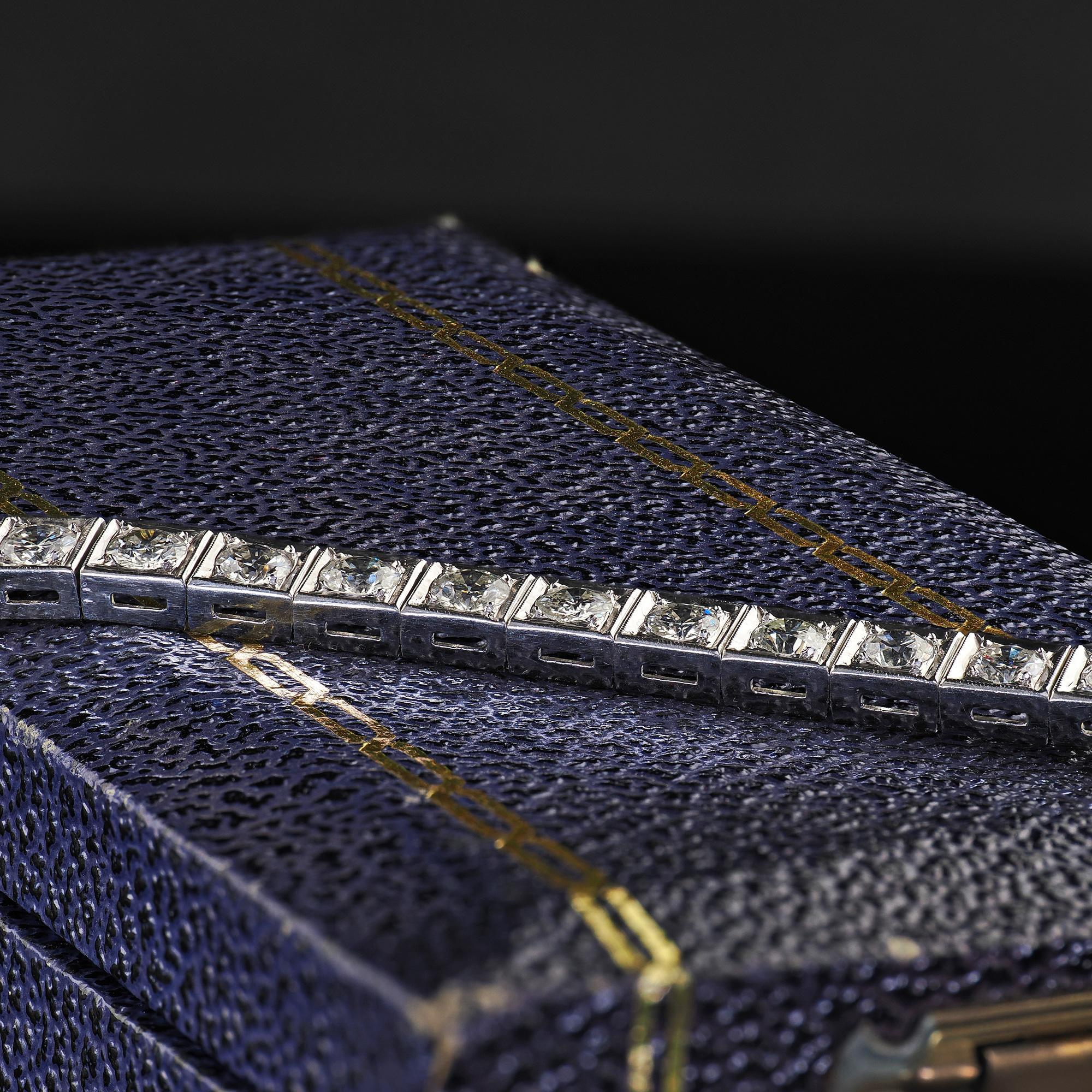 Vintage Retro Platinum Old Transitional Cut Diamond Tennis Bracelet For Sale 1