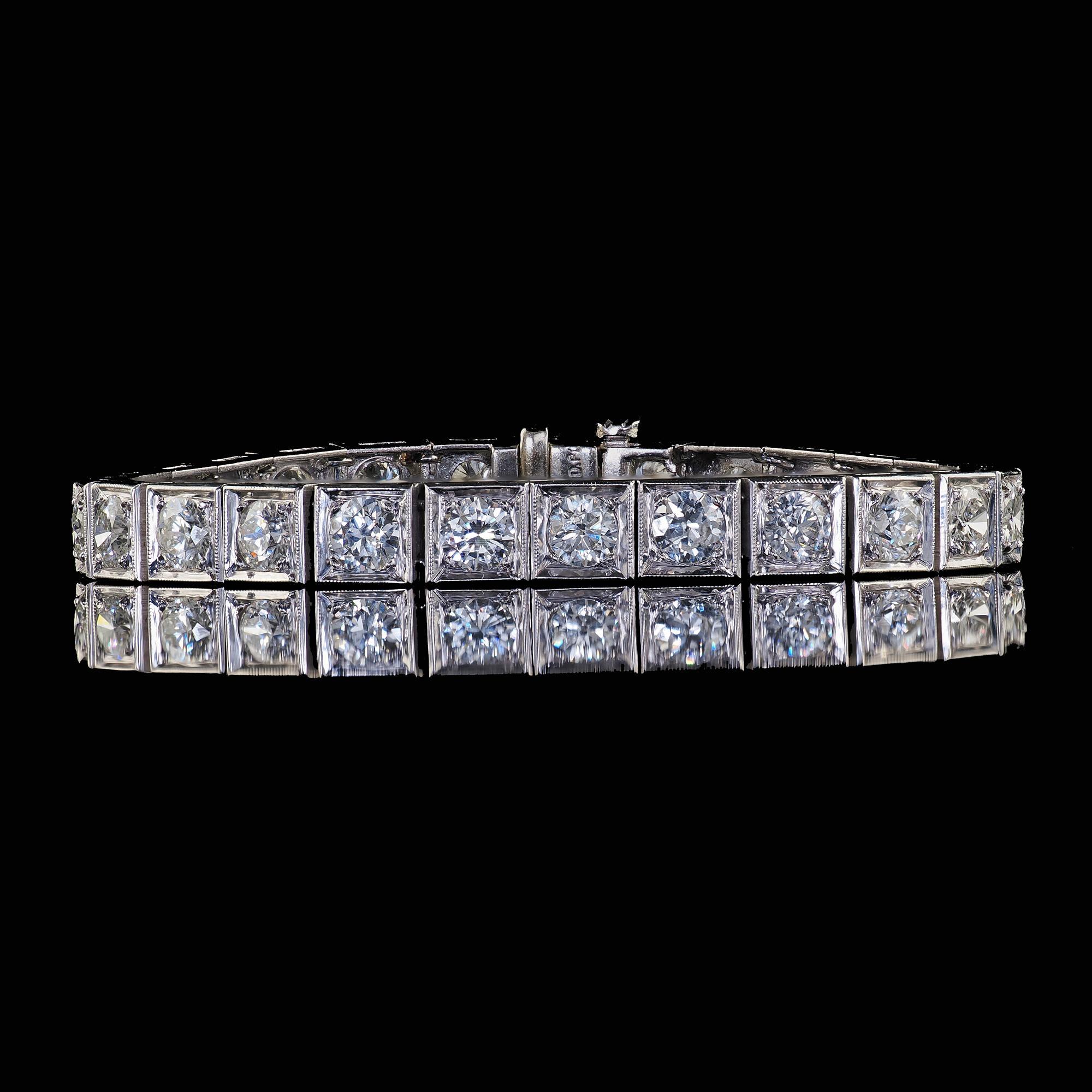 Vintage Retro Platinum Old Transitional Cut Diamond Tennis Bracelet For Sale 3