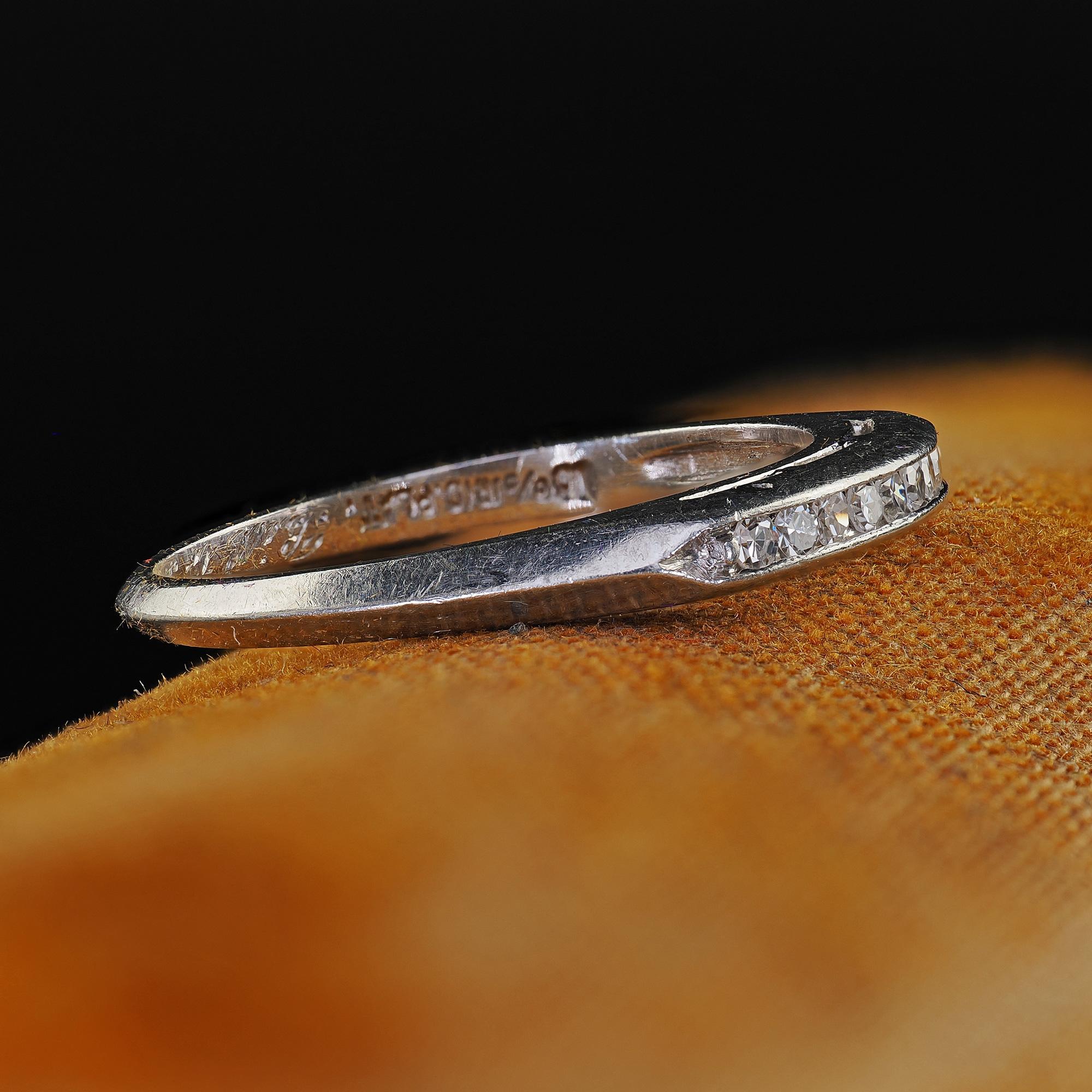 Alianza de boda vintage retro de platino con diamante talla única grabado - Tamaño 6 1/4 Corte único en venta