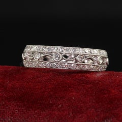 Vintage Retro Platinum Single Cut Diamond Eternity Wedding Band - Size 6 3/4