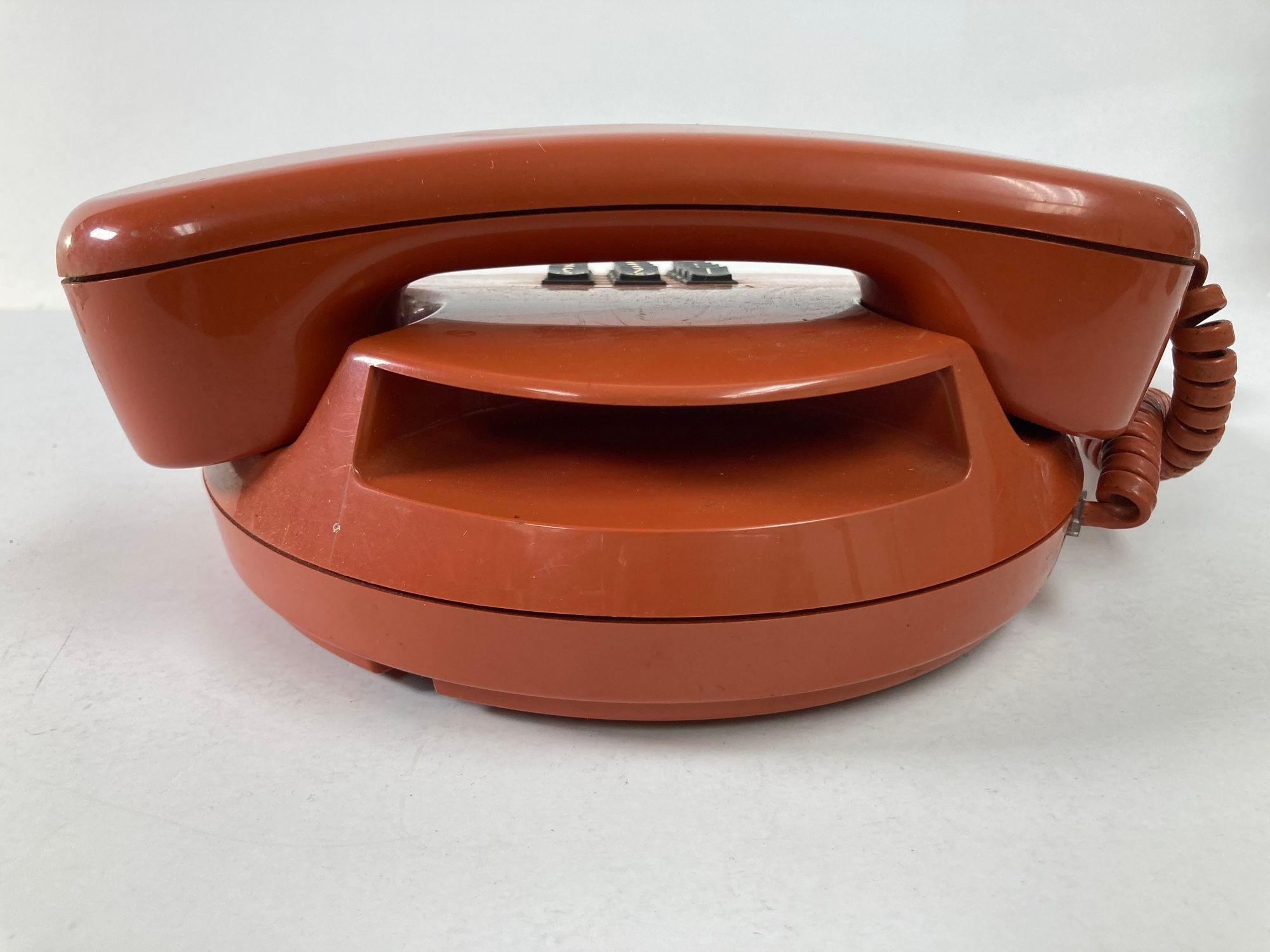 Vintage Retro Push-Button Round Telephone Burnt Orange Color from the, 70s 4
