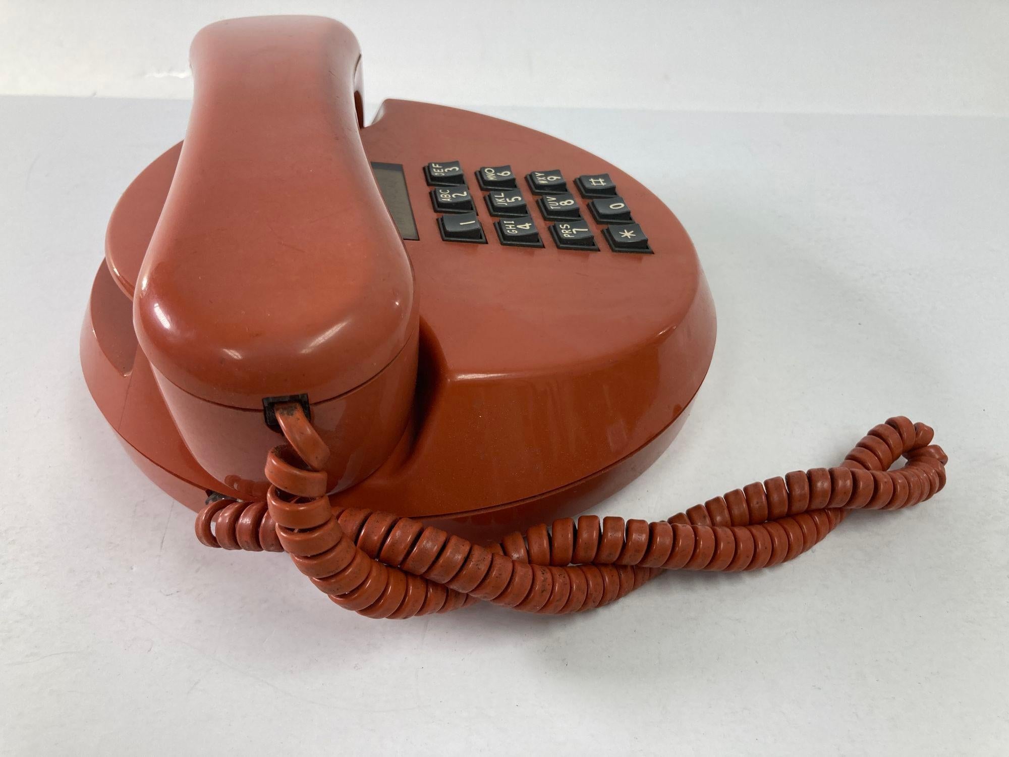 Vintage Retro Push-Button Round Telephone Burnt Orange Color from the, 70s 5