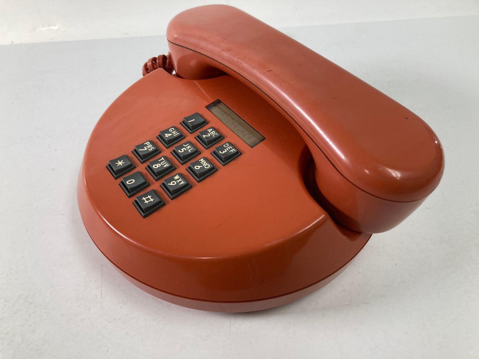 Vintage Retro Push-Button Round Telephone Burnt Orange Color from the, 70s 6