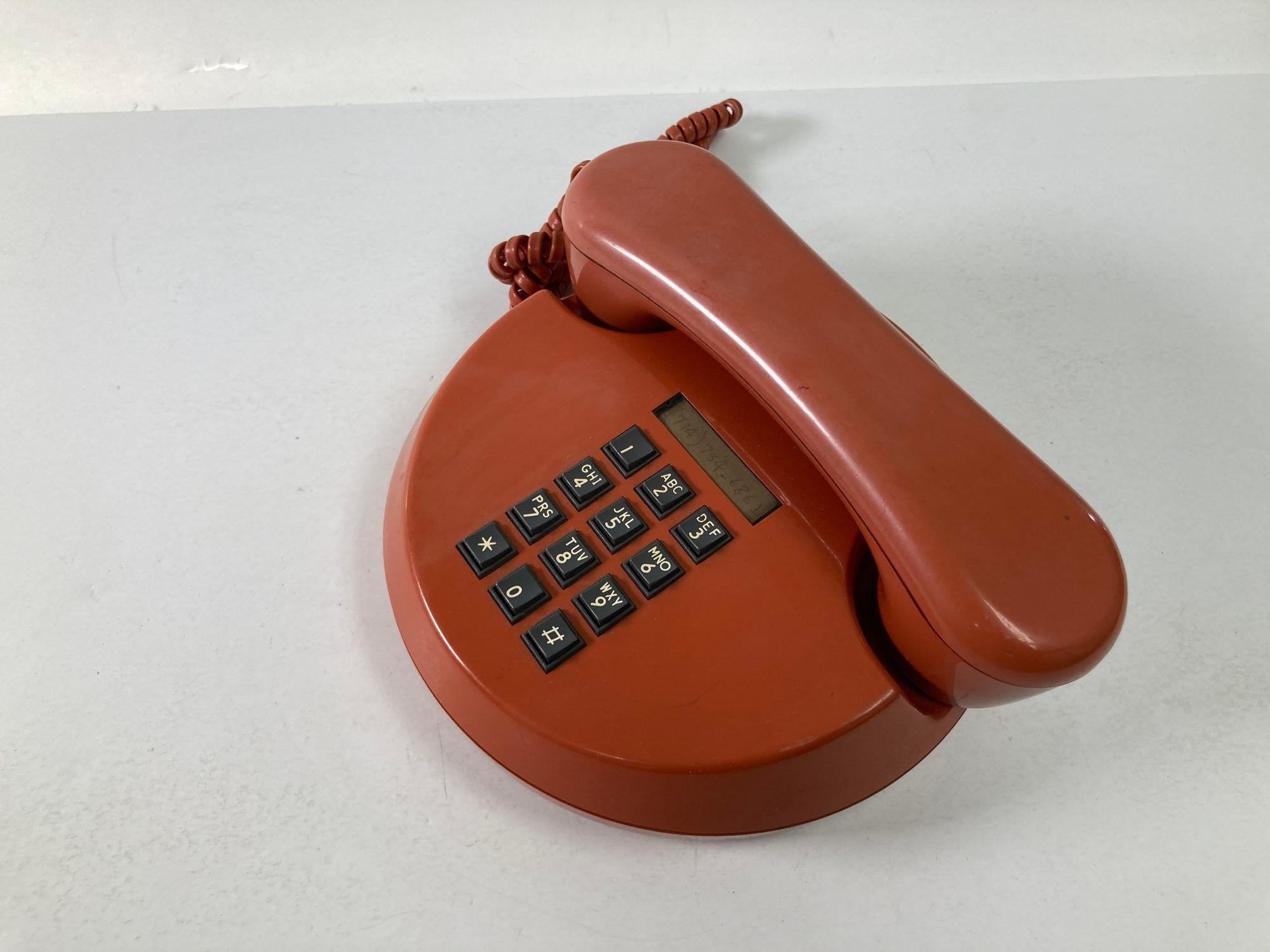 Vintage Retro Push-Button Round Telephone Burnt Orange Color from the, 70s 7