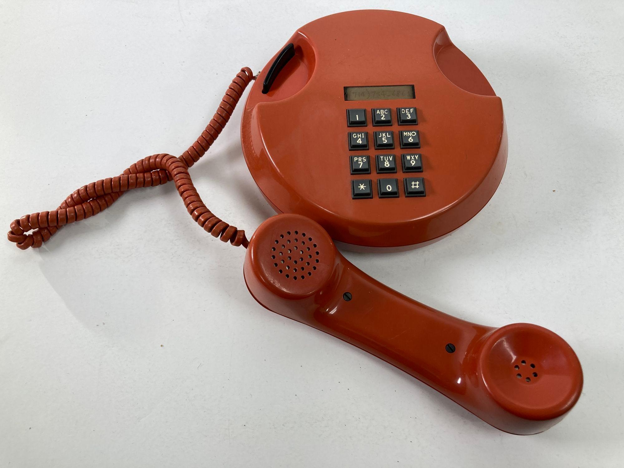 Vintage Retro Push-Button Round Telephone Burnt Orange Color from the, 70s 8