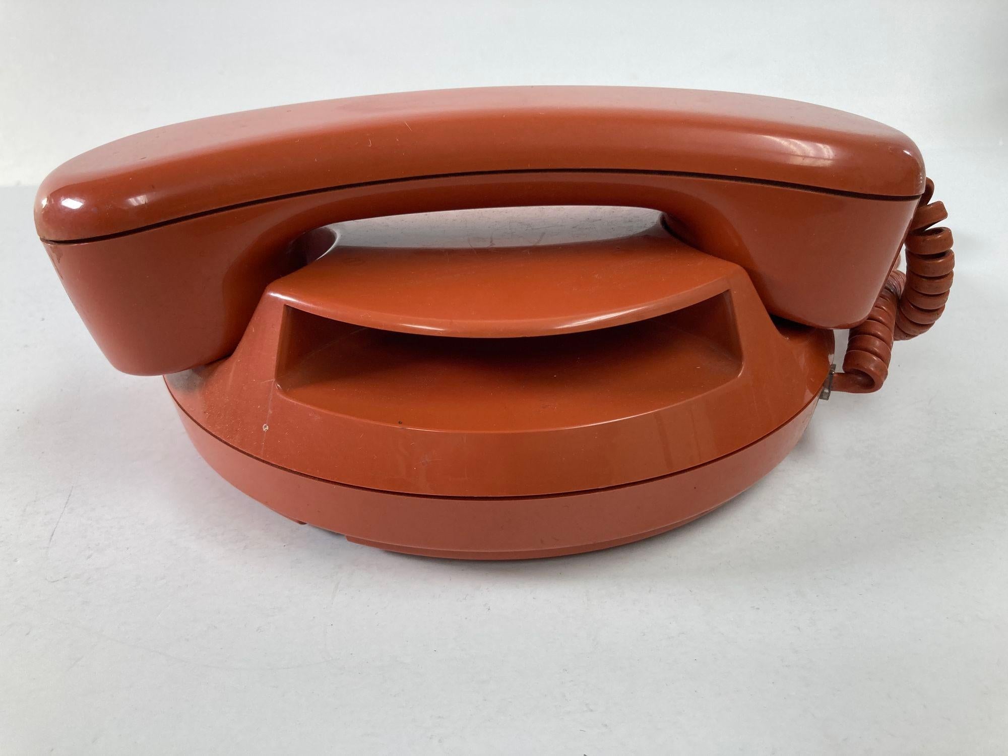 Post-Modern Vintage Retro Push-Button Round Telephone Burnt Orange Color from the, 70s