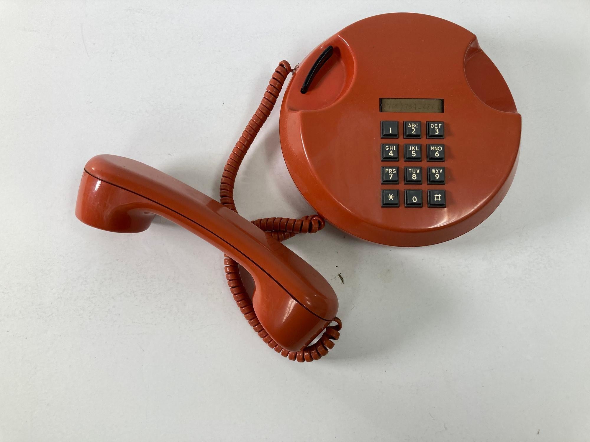 Bakelite Vintage Retro Push-Button Round Telephone Burnt Orange Color from the, 70s