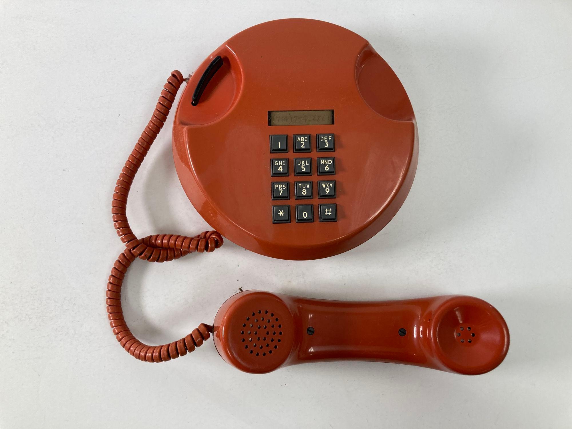 Vintage Retro Push-Button Round Telephone Burnt Orange Color from the, 70s 1