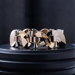 Vintage Retro Rare French 18 Karat Tri-Color Gold Scroll Bracelet