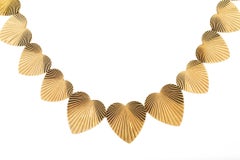 Retro Raymond Yard 14 Karat Yellow Gold Fluted Heart Necklace and Earrings