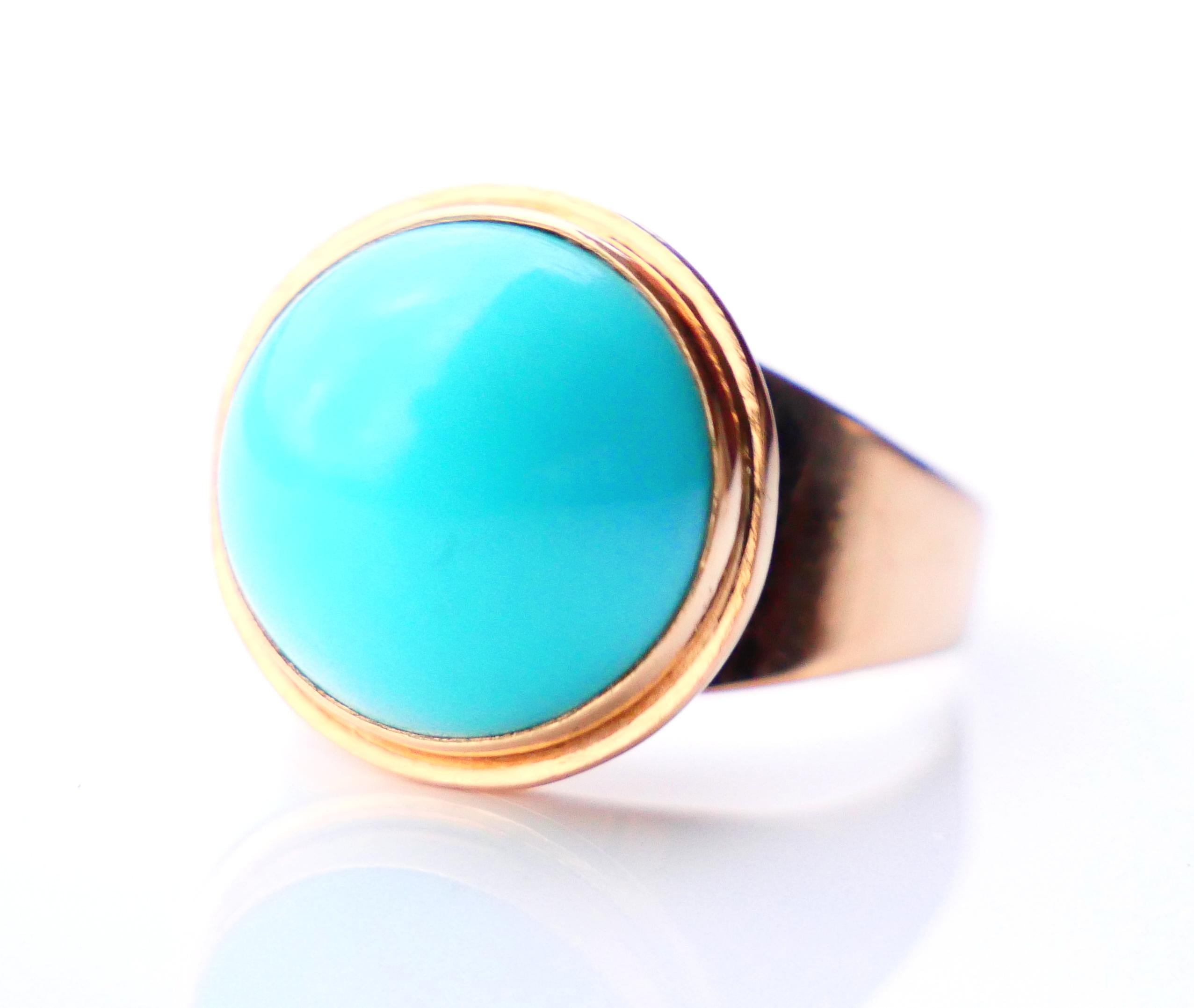 Vintage Retro Ring 10ct Persian Turquoise solid 18K Yellow Gold ØUS 4.75 / 5gr. For Sale 6