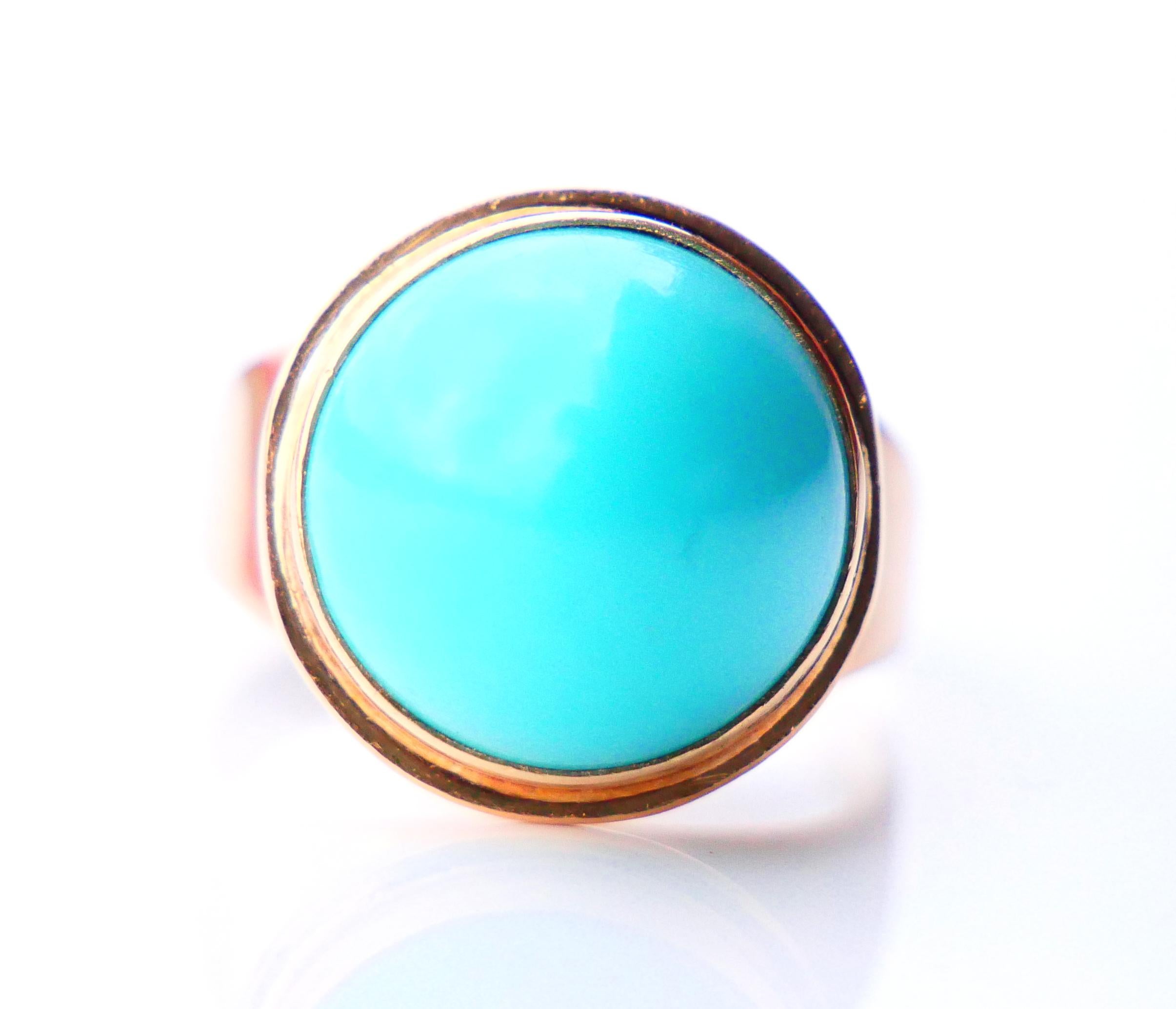 Vintage Retro Ring 10ct Persian Turquoise solid 18K Yellow Gold ØUS 4.75 / 5gr. For Sale 7