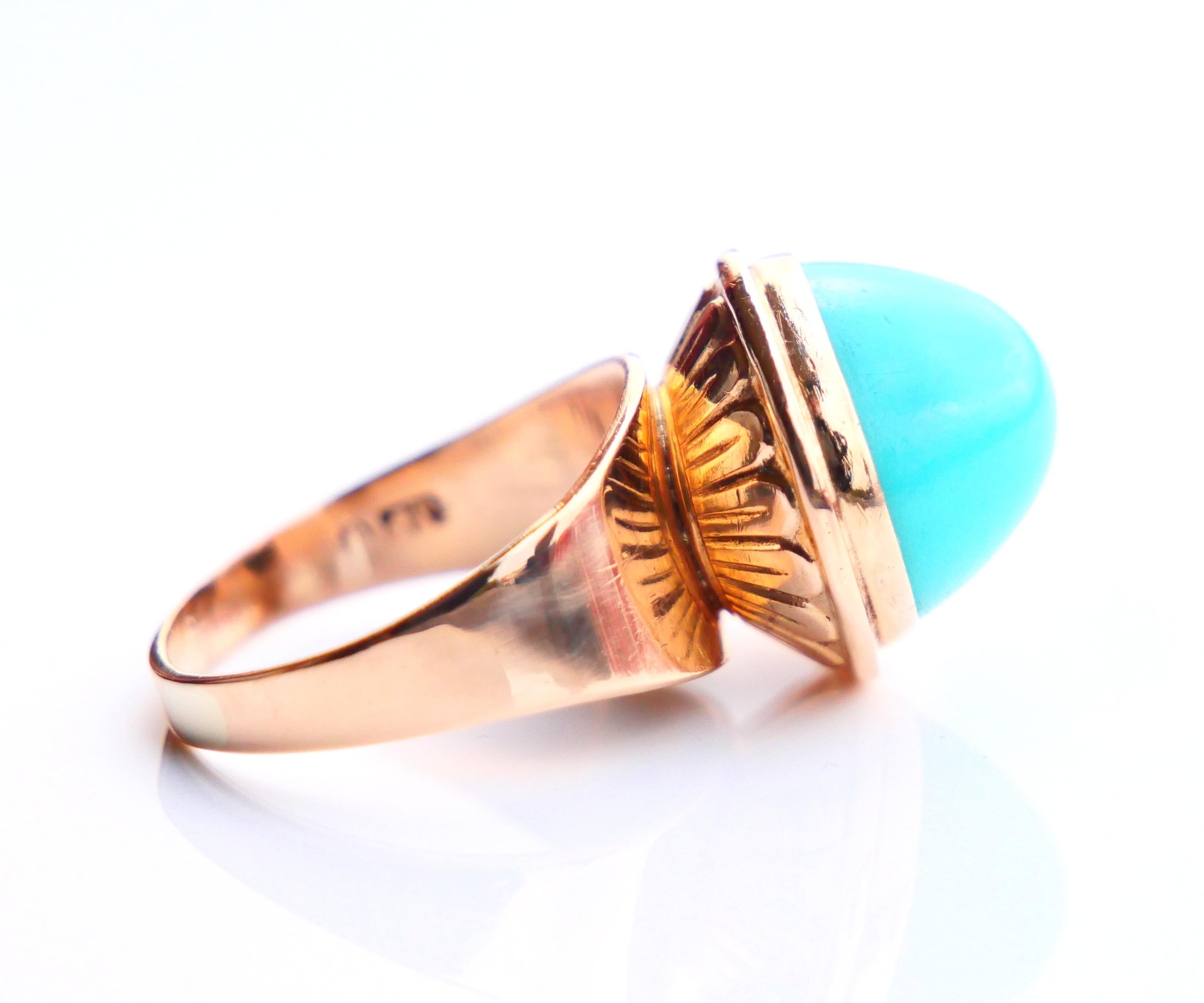 Vintage Retro Ring 10ct Persian Turquoise solid 18K Yellow Gold ØUS 4.75 / 5gr. For Sale 8