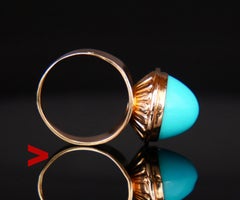 Vintage Retro Ring 10ct Persian Turquoise solid 18K Yellow Gold ØUS 4.75 / 5gr.