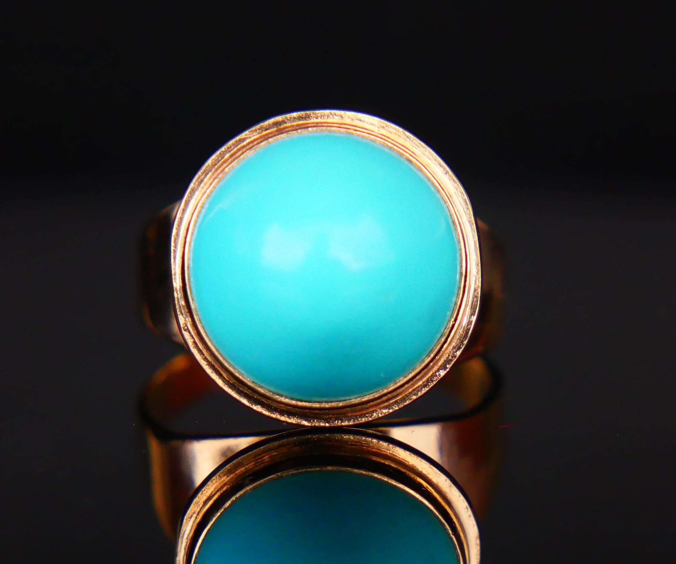 Art Deco Vintage Retro Ring 10ct Persian Turquoise solid 18K Yellow Gold ØUS 4.75 / 5gr. For Sale