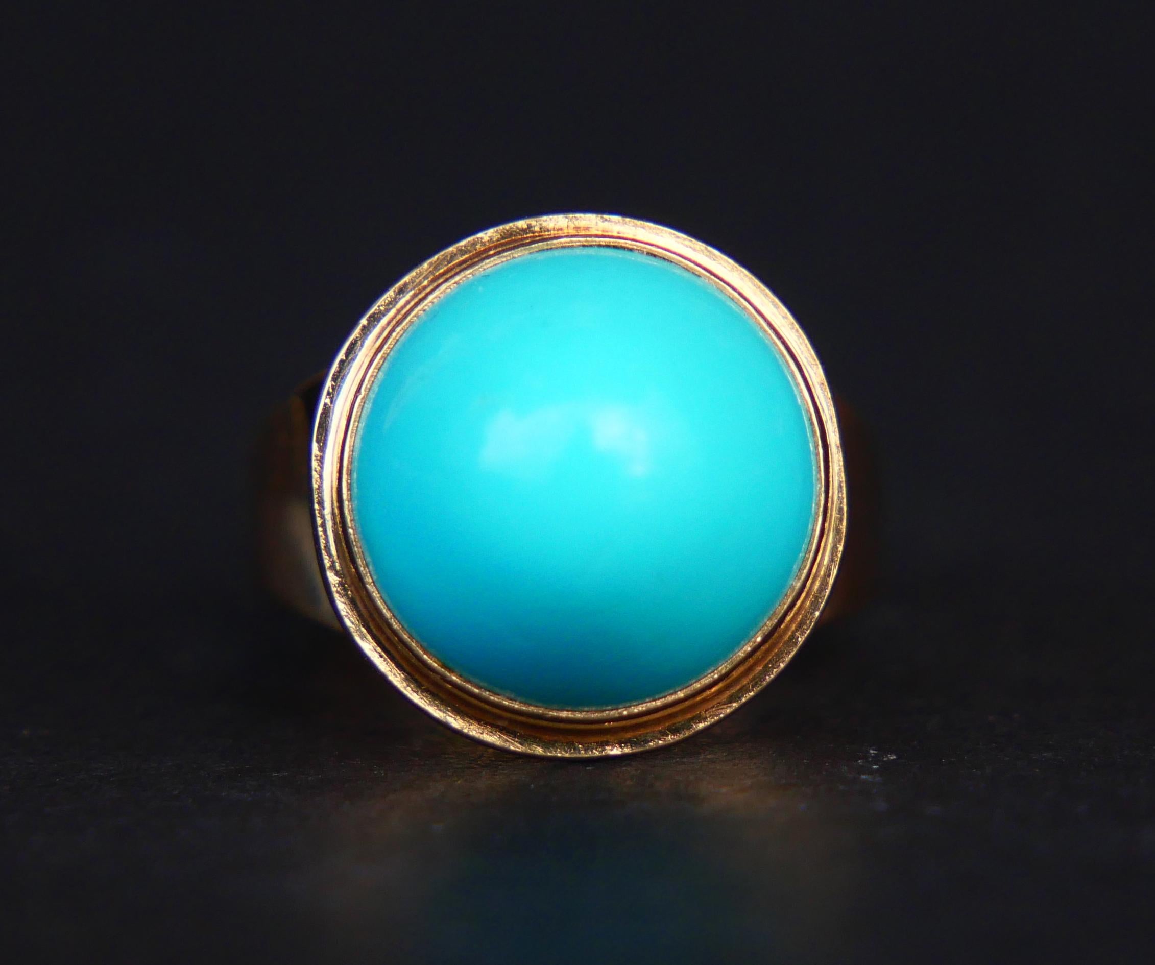 Vintage Retro Ring 10ct Persian Turquoise solid 18K Yellow Gold ØUS 4.75 / 5gr. For Sale 1