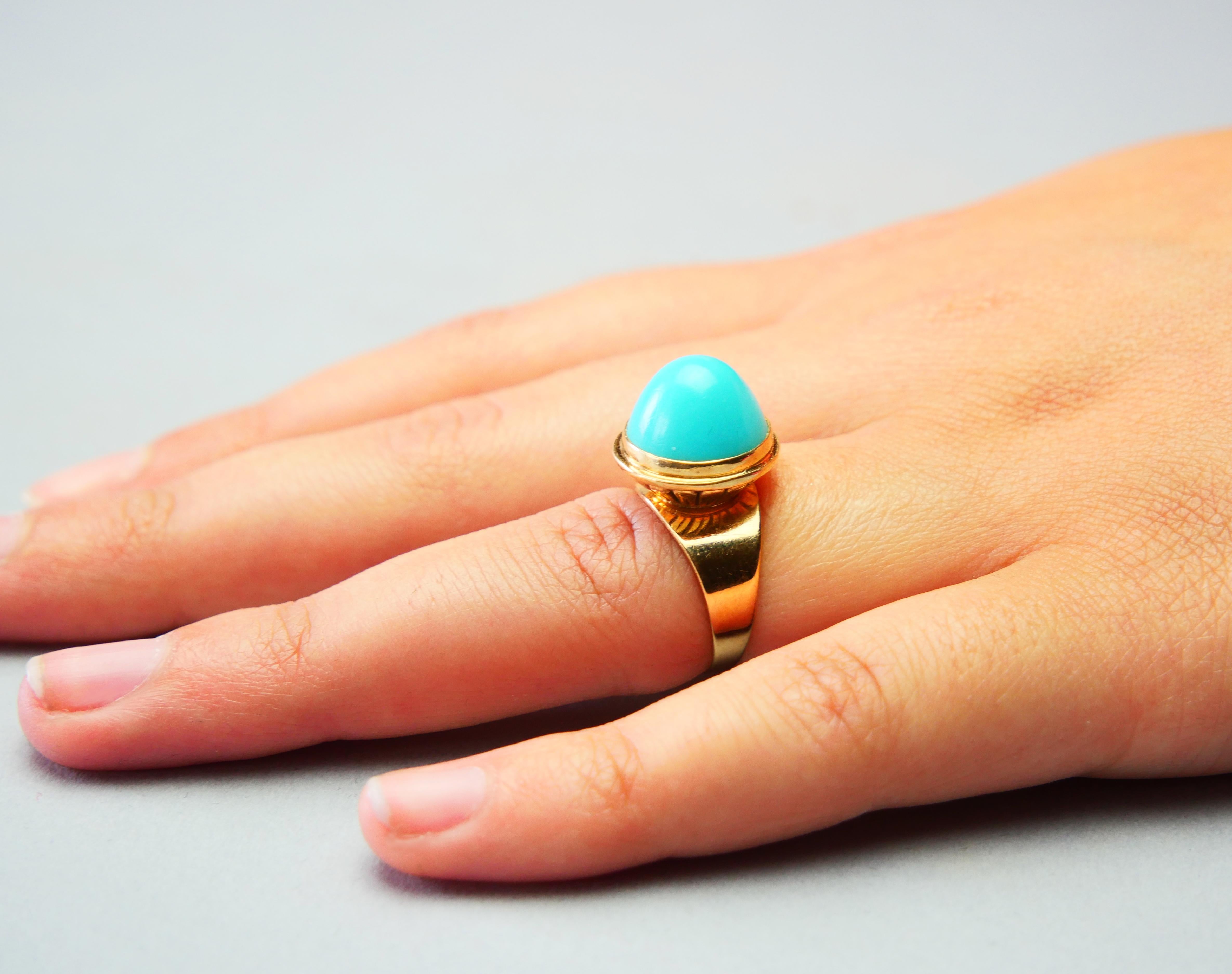 Vintage Retro Ring 10ct Persian Turquoise solid 18K Yellow Gold ØUS 4.75 / 5gr. For Sale 3