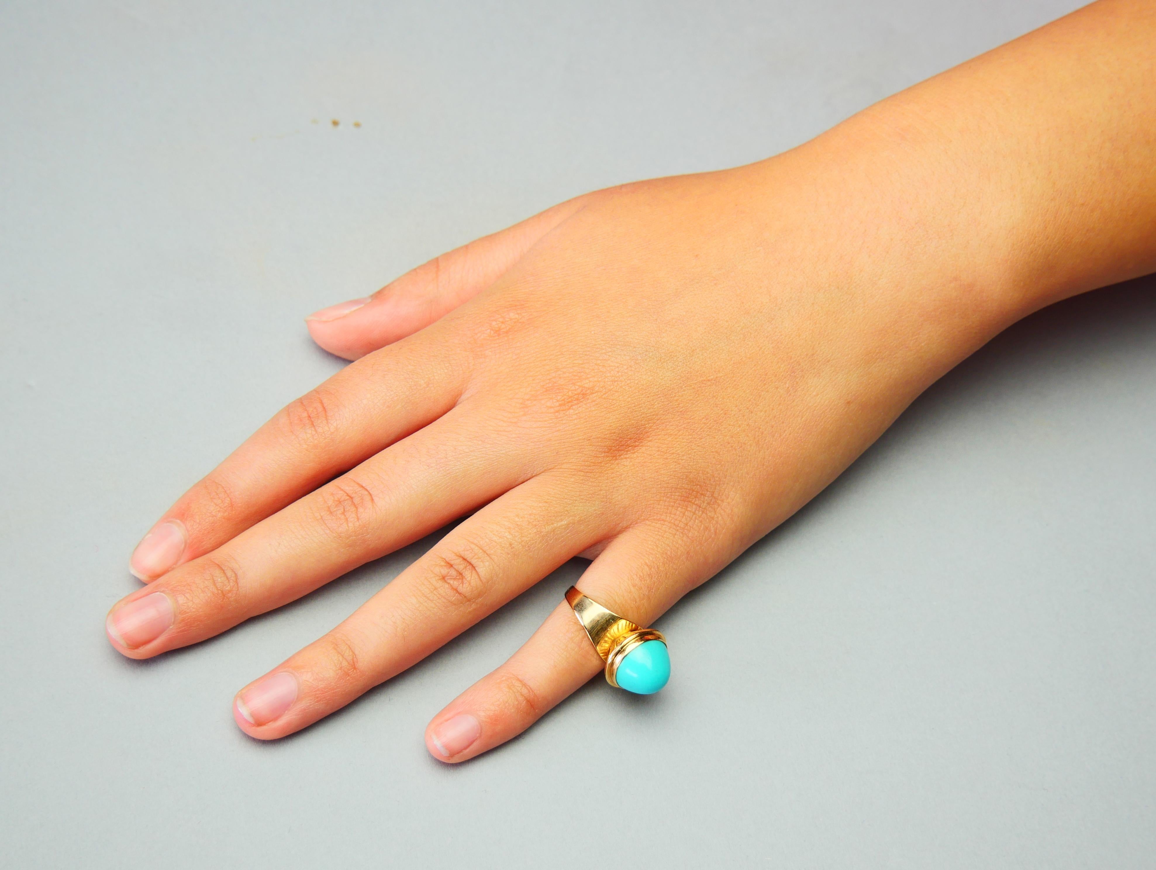 Vintage Retro Ring 10ct Persian Turquoise solid 18K Yellow Gold ØUS 4.75 / 5gr. For Sale 5