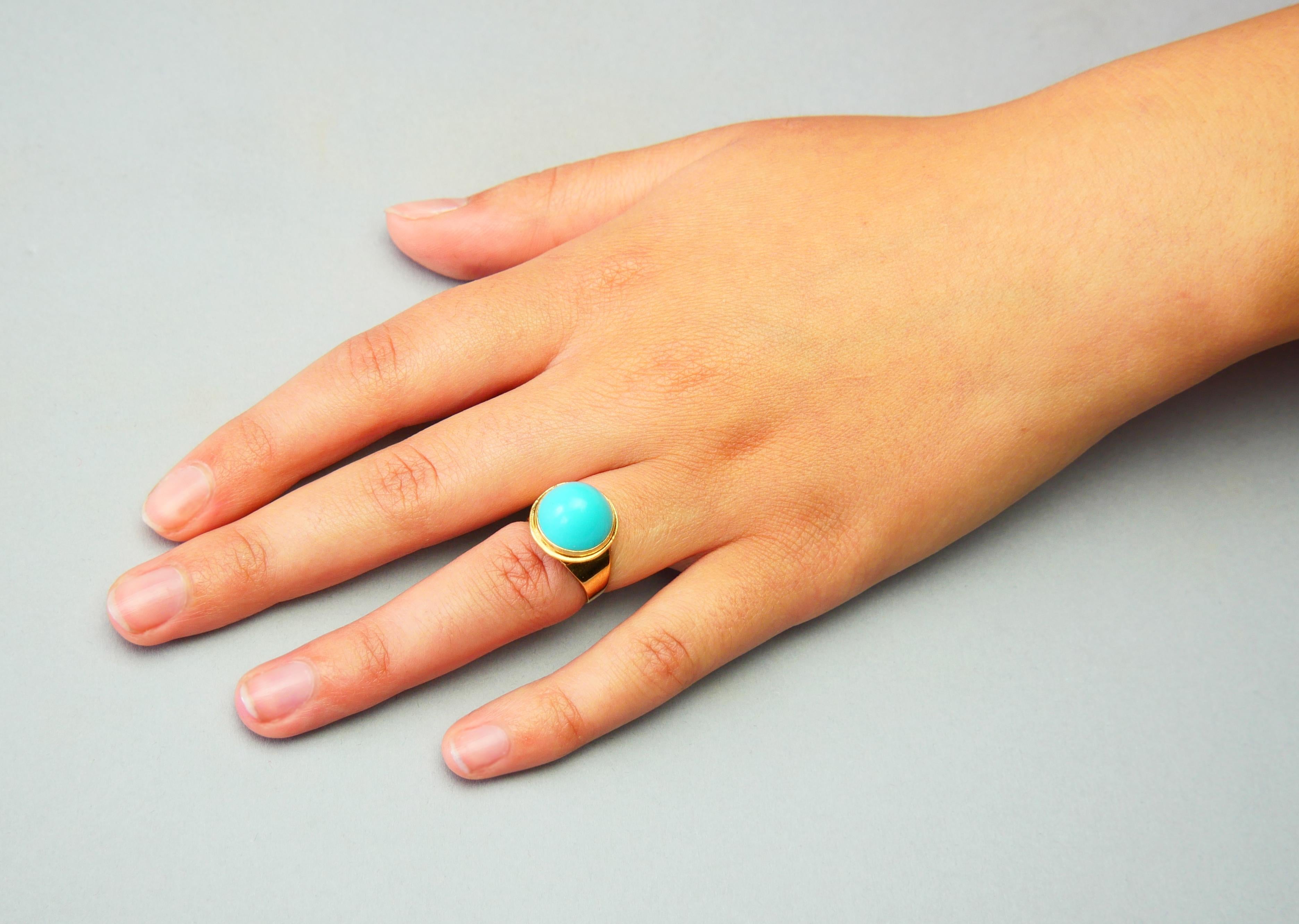 Vintage Retro Ring 10ct Persian Turquoise solid 18K Yellow Gold ØUS 4.75 / 5gr. For Sale 4