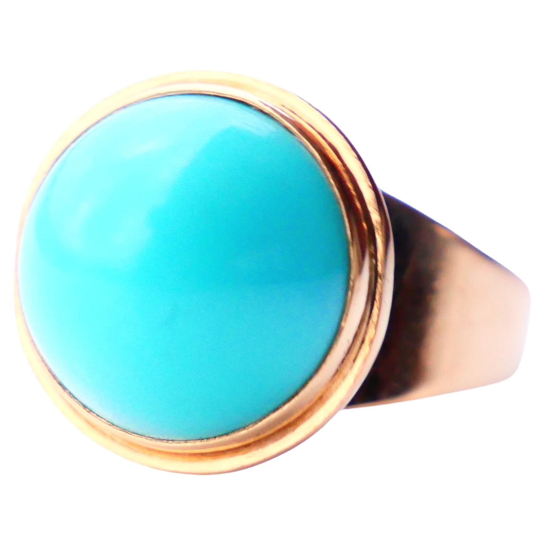 Vintage Retro Ring 10ct Persian Turquoise solid 18K Yellow Gold ØUS 4.75 / 5gr.