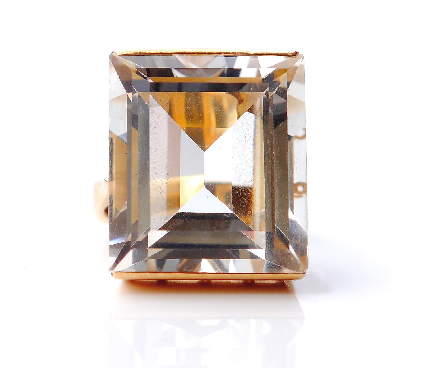 Vintage Retro Ring natural 30ct Rock Crystal / Quartz 18K Gold Ø7.75 US /14.5gr For Sale 7