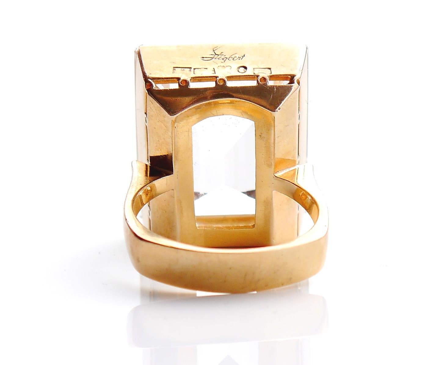 Vintage Retro Ring natural 30ct Rock Crystal / Quartz 18K Gold Ø7.75 US /14.5gr For Sale 8