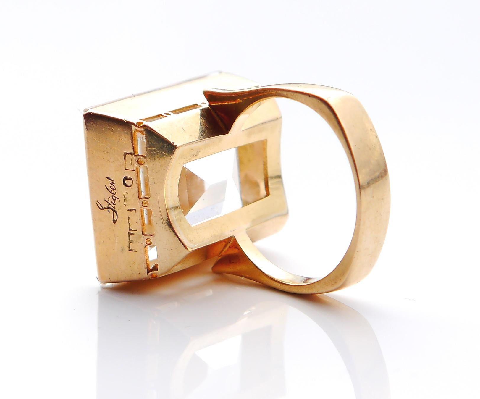 Vintage Retro Ring natural 30ct Rock Crystal / Quartz 18K Gold Ø7.75 US /14.5gr For Sale 9