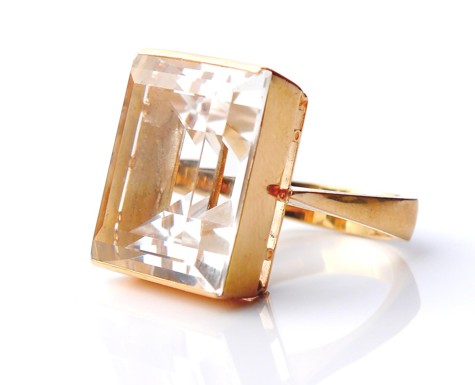 Vintage Retro Ring natural 30ct Rock Crystal / Quartz 18K Gold Ø7.75 US /14.5gr For Sale 10