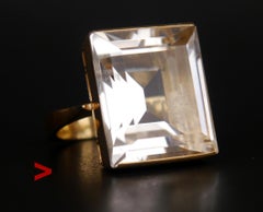 Vintage Retro Ring natural 30ct Rock Crystal / Quartz 18K Gold Ø7.75 US /14.5gr