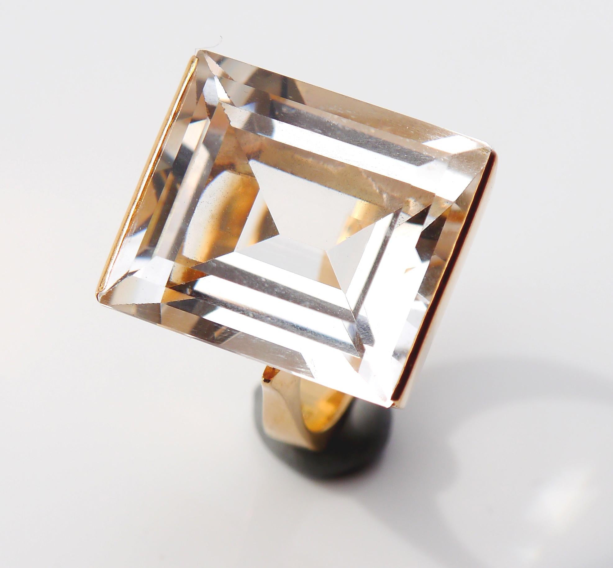 Vintage Retro Ring natural 30ct Rock Crystal / Quartz 18K Gold Ø7.75 US /14.5gr For Sale 5