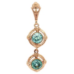 Vintage Retro Rose Gold Blau Zirkon Dual Target Set Lavalier Dangle Anhänger
