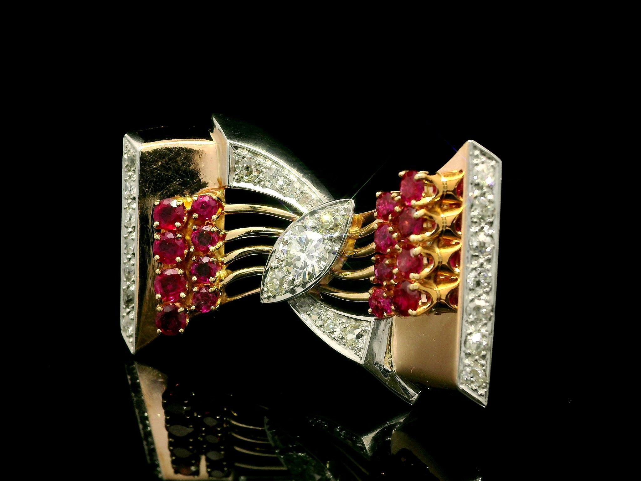 --Stone(s):--
(1) Natural Genuine Diamond - Old Cut - Pave Set - I Color - VS2 Clarity - 0.84ct (approx.)
(24) Natural Genuine Diamonds - Old Round Cut - Pave Set - White Color - 0.60ctw (approx.)
(16) Natural Genuine Rubies - Round Cut - Prong Set