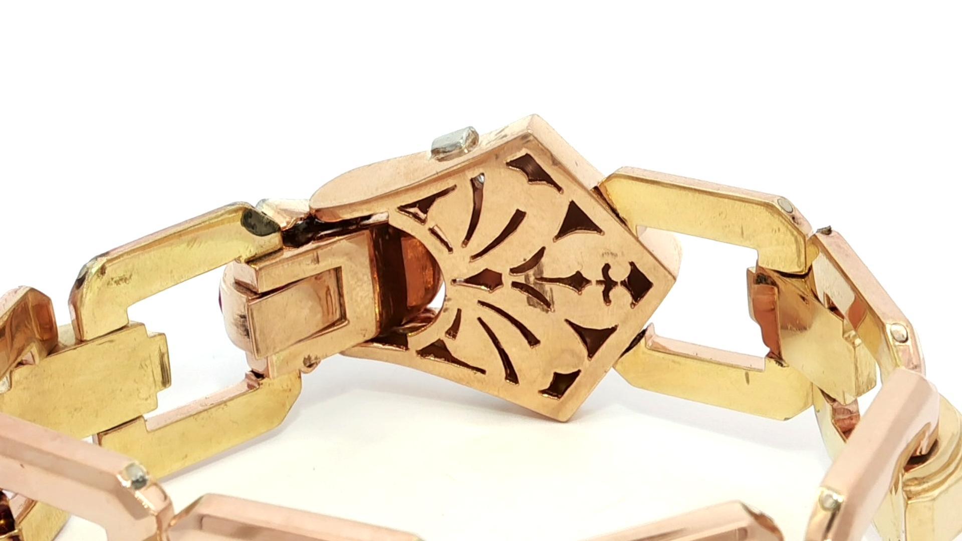 Vintage Retro Rose & Grüngold Platin Diamant Offenes Geometrisches Armband im Angebot 5