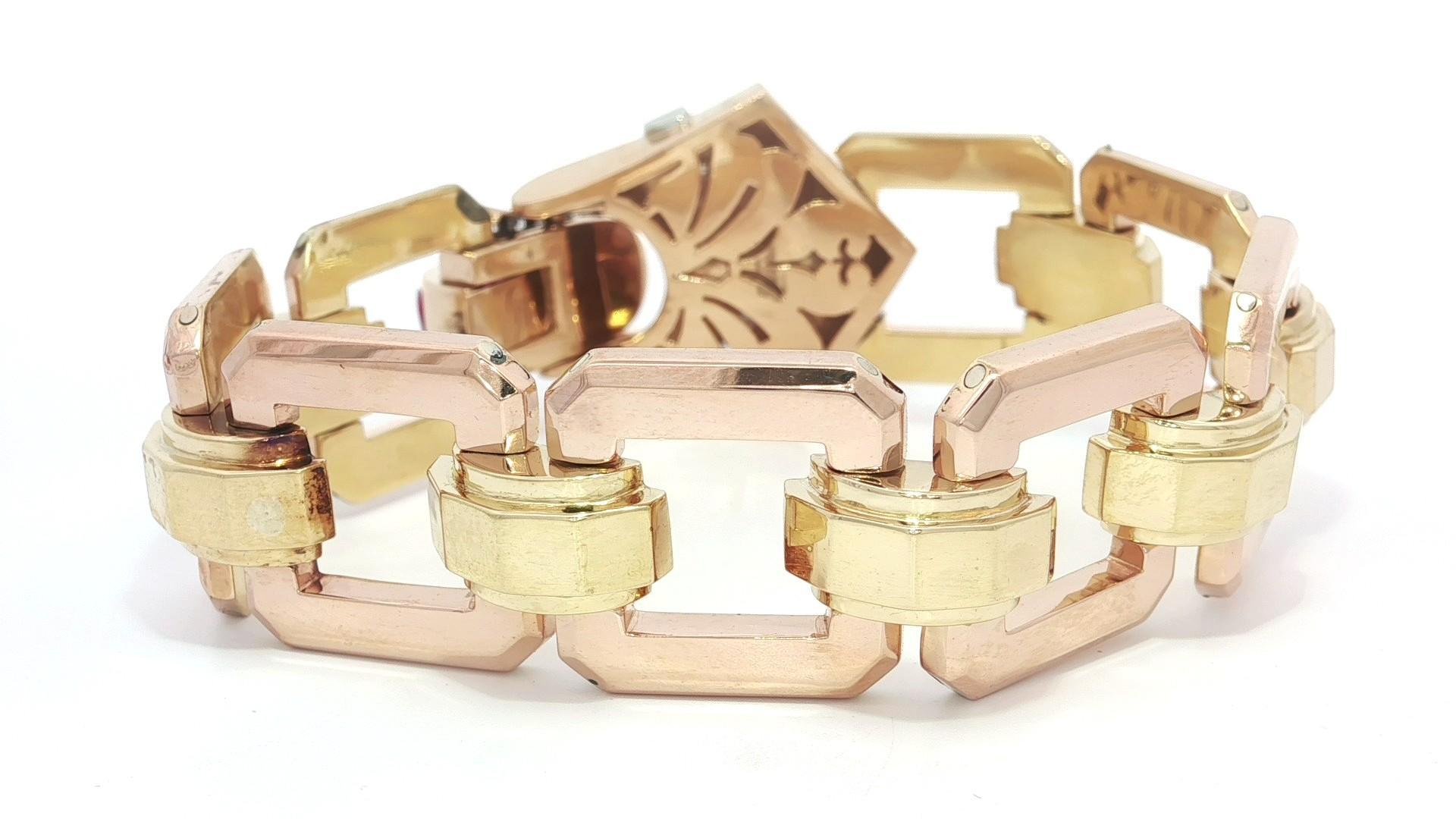 Vintage Retro Rose & Grüngold Platin Diamant Offenes Geometrisches Armband im Angebot 3