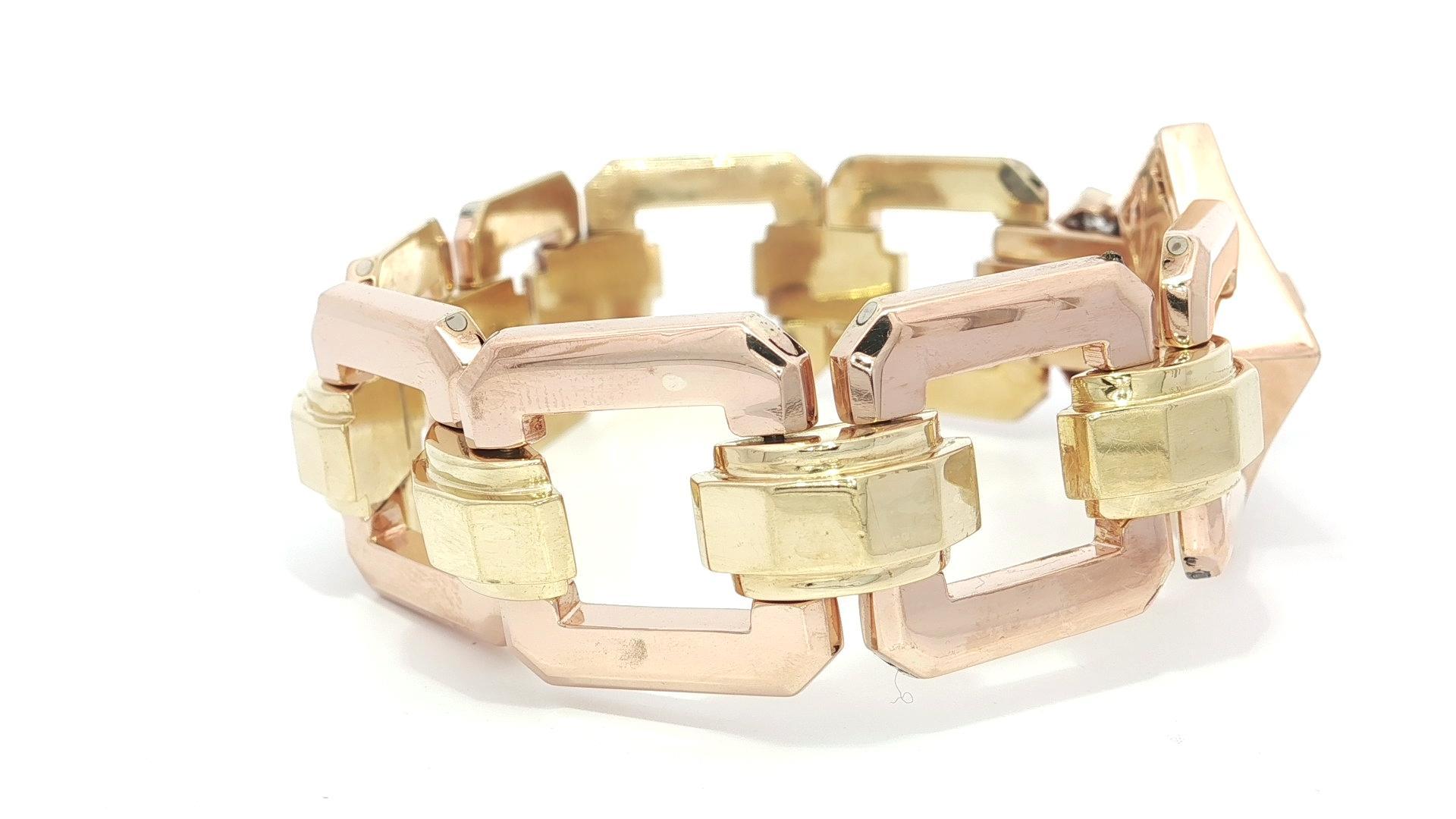 Vintage Retro Rose & Grüngold Platin Diamant Offenes Geometrisches Armband im Angebot 4