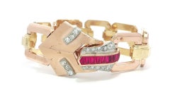 Vintage Retro Rose 
Green Gold Platinum Diamond Open Geometric Bracelet