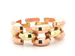 Bracciale vintage retrò in oro rosa e giallo, largo 21,7 mm e sfaccettato