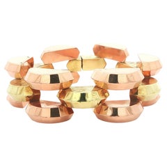 Bracciale vintage retrò in oro rosa e giallo, largo 21,7 mm e sfaccettato