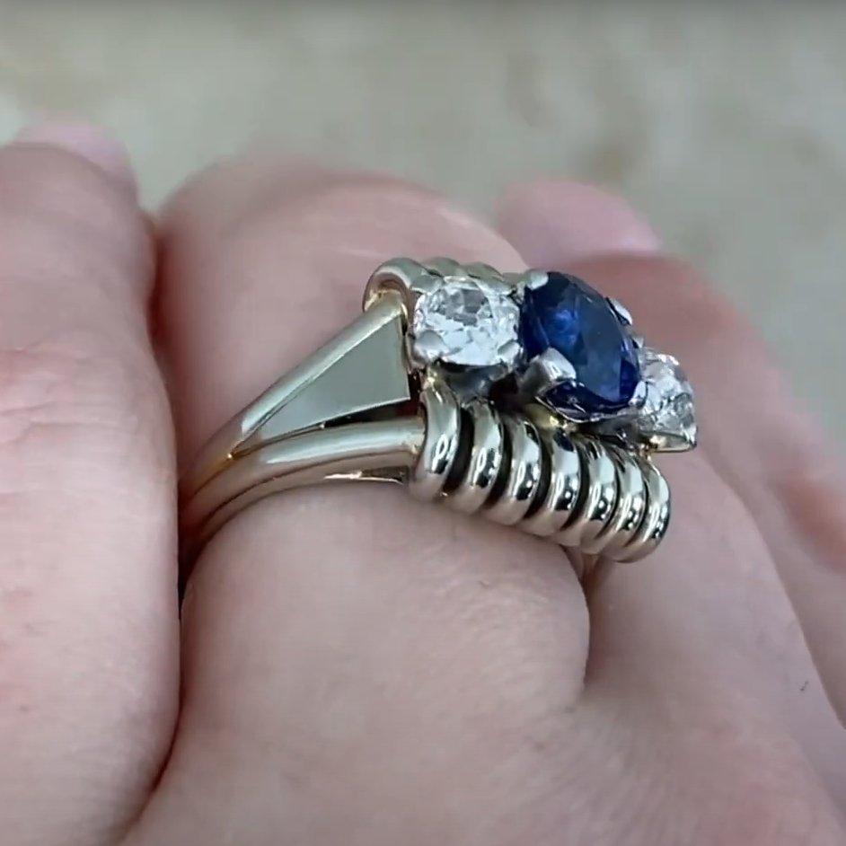 Vintage Retro-Saphirring aus 18 Karat Weißgold mit Retro-Saphir (ca. 1,20 Karat) und Diamant Damen im Angebot