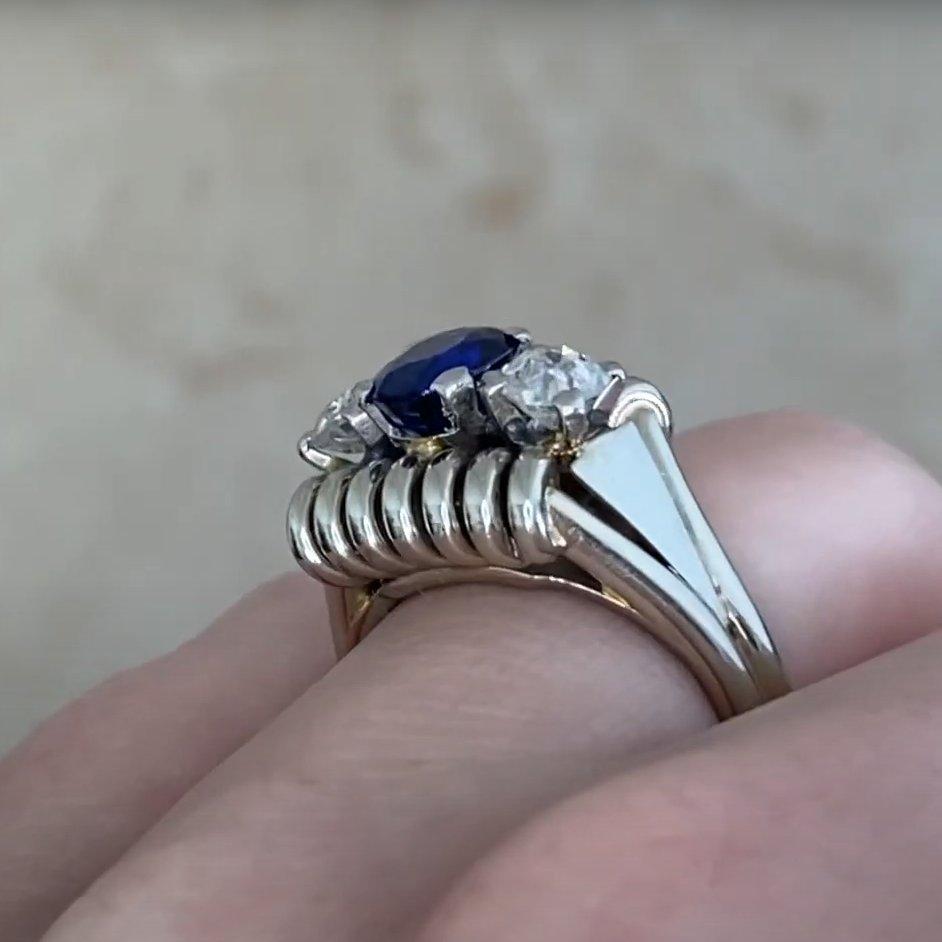 Vintage Retro-Saphirring aus 18 Karat Weißgold mit Retro-Saphir (ca. 1,20 Karat) und Diamant im Angebot 1