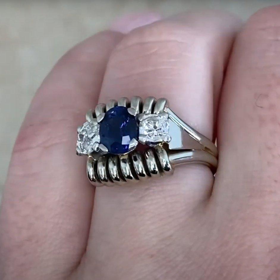 Vintage Retro-Saphirring aus 18 Karat Weißgold mit Retro-Saphir (ca. 1,20 Karat) und Diamant im Angebot 2