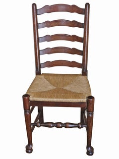 Vintage Retro Set of 8 (6 + 2) Ladder-Back Dining Chairs with Wicker Seats