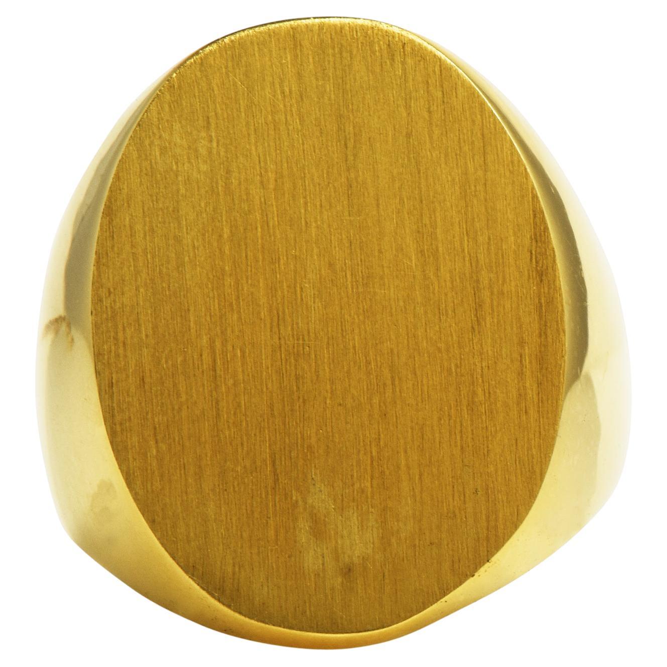 Vintage Retro Signet 18k Yellow Gold Wide Men's Signet Ring