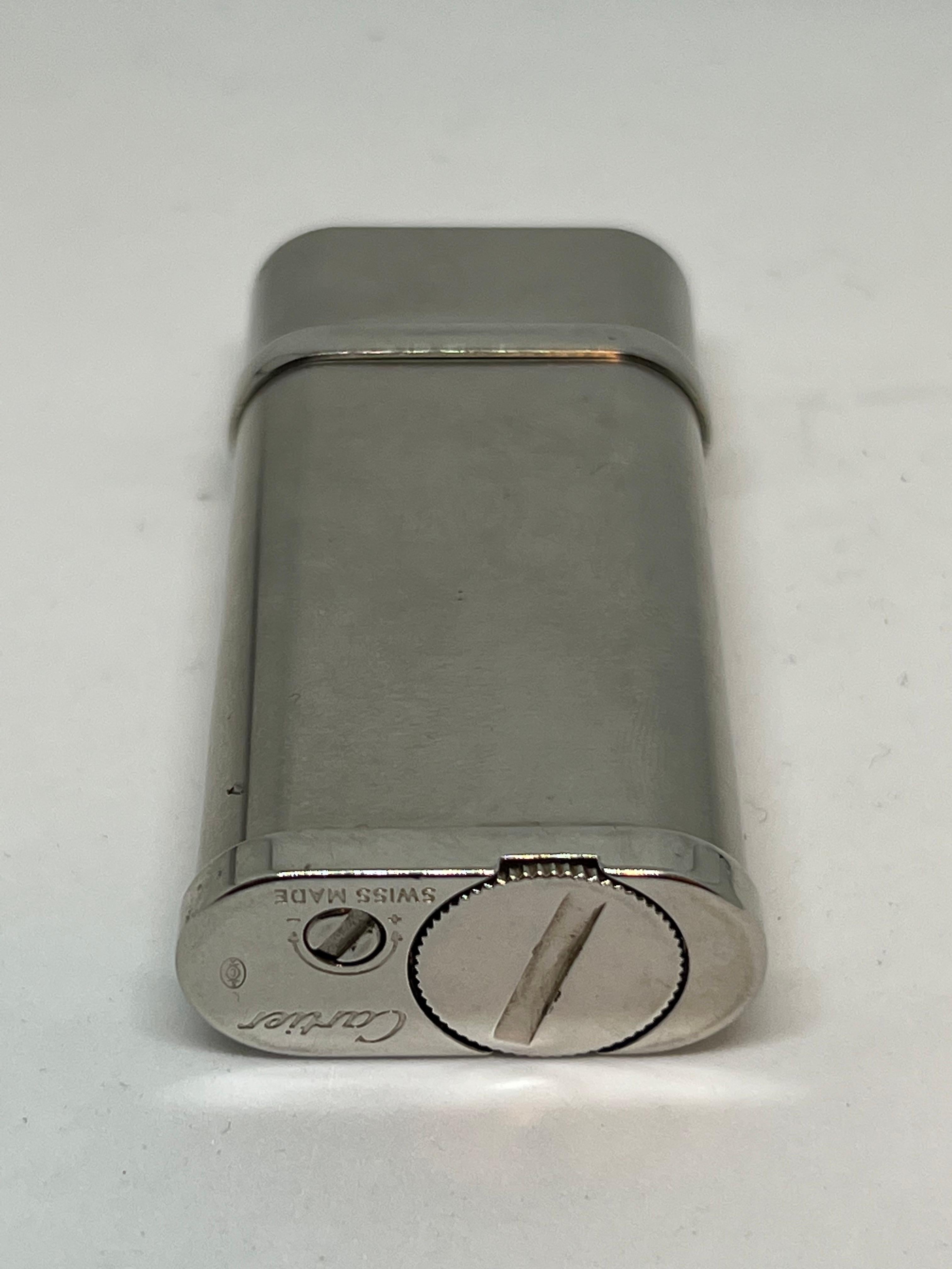 Vintage Retro Silver and Platinum Finish Cartier Lighter In Excellent Condition In New York, NY