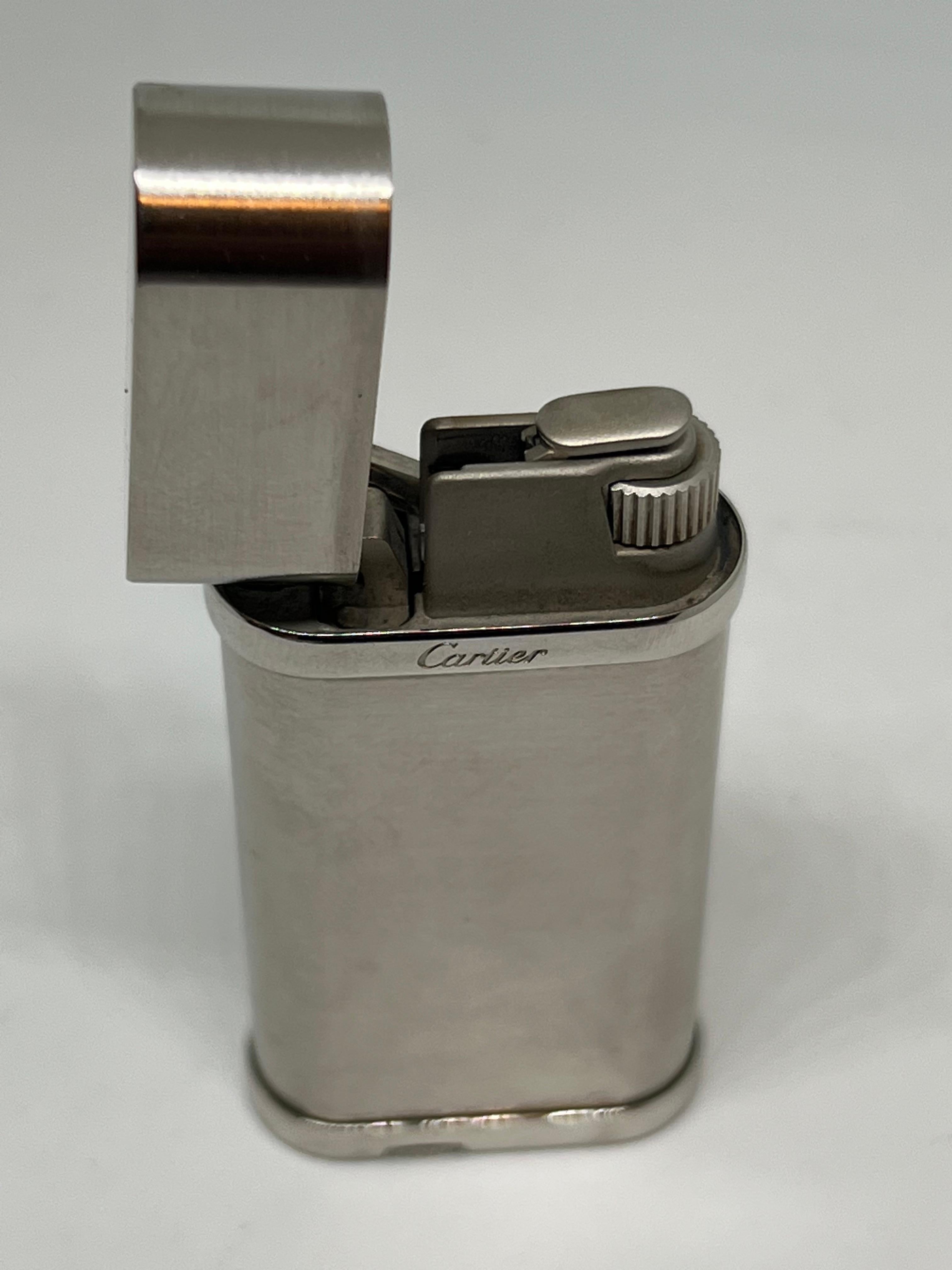 Vintage Retro Silver and Platinum Finish Cartier Lighter In Excellent Condition In New York, NY