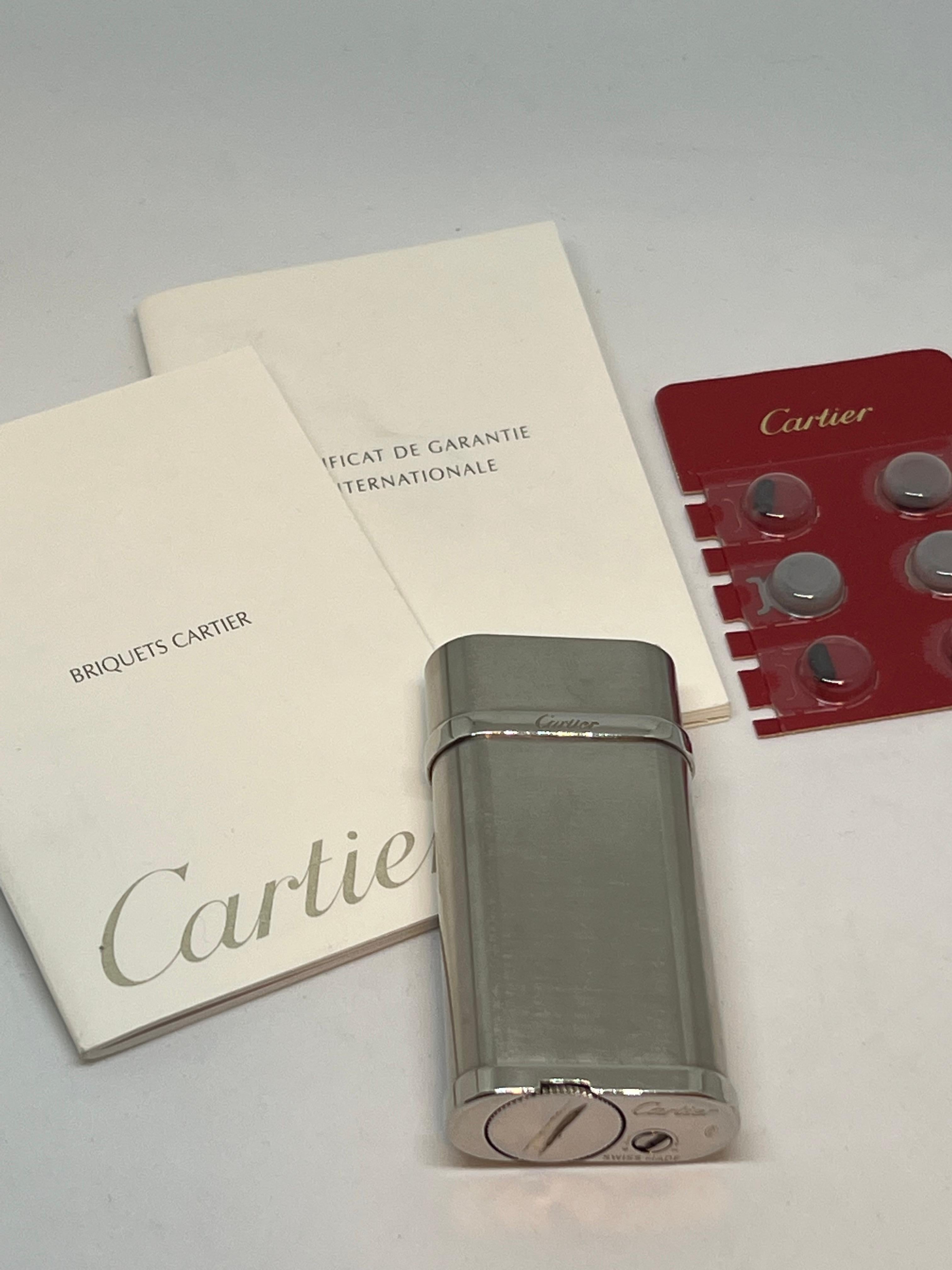 Women's or Men's Vintage Retro Silver and Platinum Finish Cartier Lighter