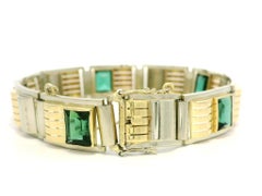 Vintage Retro Solid 14k Gold 7,50ctw Lünette Turmalin Geometrisches Linienarmband, Vintage
