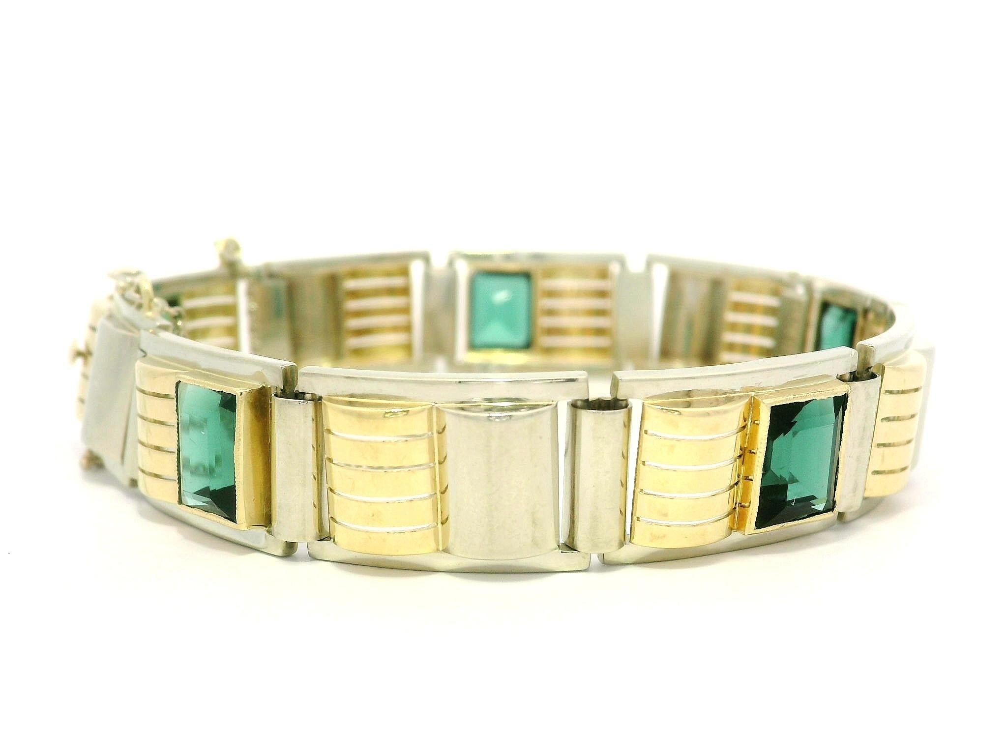 Pulsera vintage retro de oro macizo de 14 quilates con bisel de turmalina de 7,50 ctw de líneas geométricas en Bueno estado para la venta en Montclair, NJ