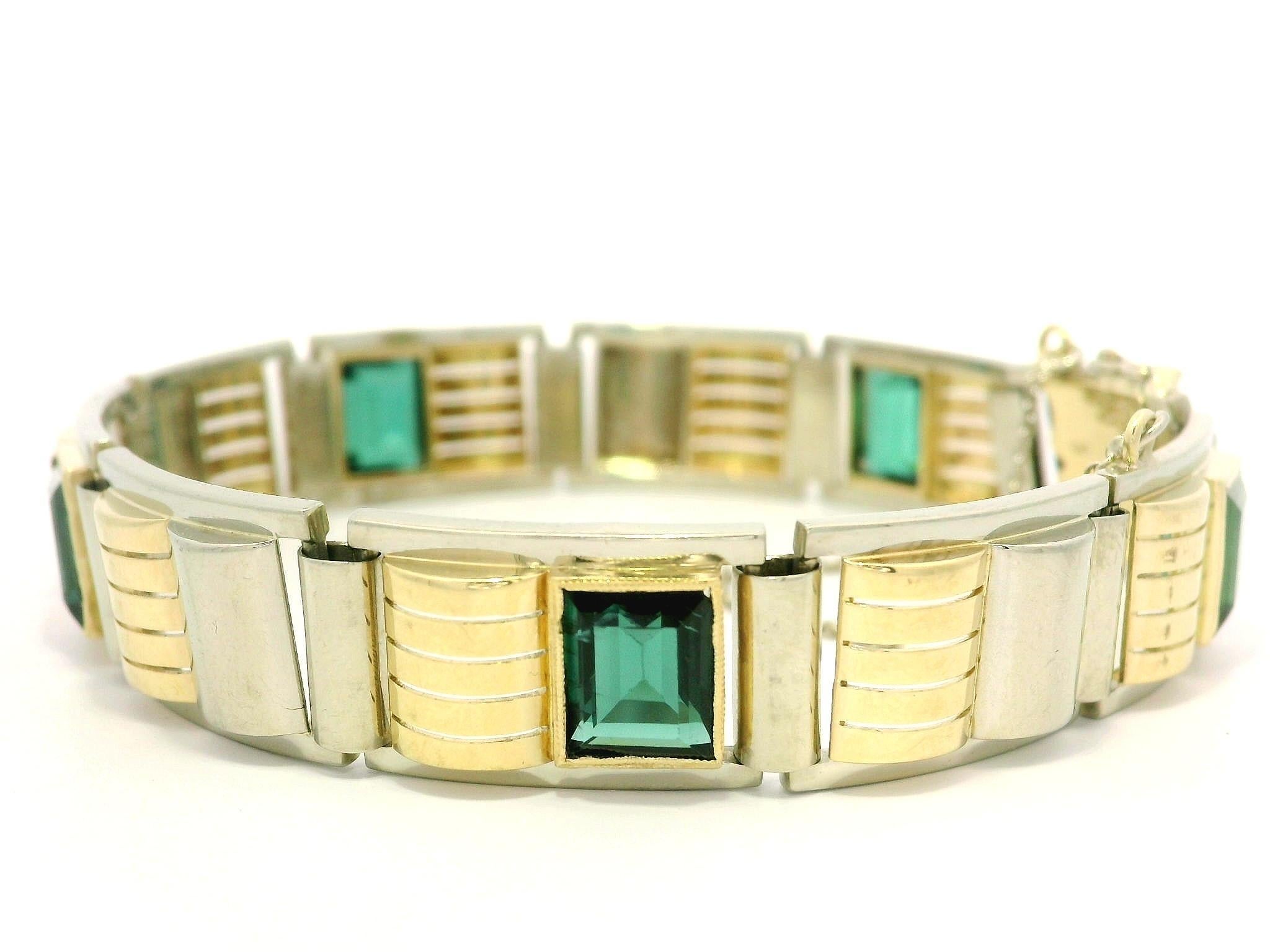 De las mujeres Pulsera vintage retro de oro macizo de 14 quilates con bisel de turmalina de 7,50 ctw de líneas geométricas en venta